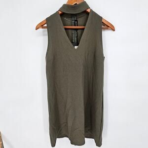 PrettyLittleThing Cinder Khaki Green Choker Keyhole Loose Fit Mini Dress 4 NWT